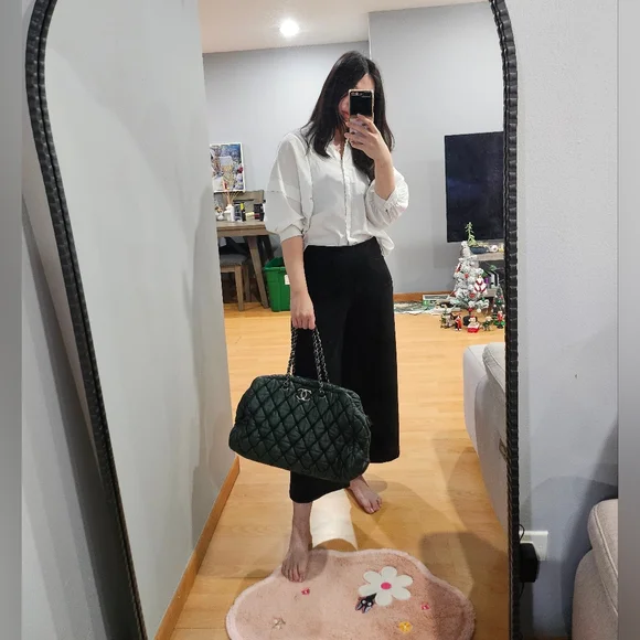 CHANEL Dark Forest Green Quilted Puffer Bowler Bag - Picture 4 of 16